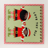 Kerst Elfen paar cadeau Legpuzzel (Horizontaal)