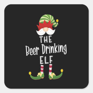 Kerst Elfengroep Bierdrinken Verjaardag Vierkante Sticker