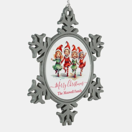 Kerst elven tin sneeuwvlok ornament (Links)