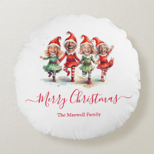 Kerst Elves 4 foto's familienaam Rond Kussen