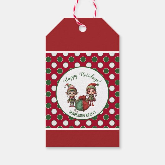 Kerst Elves Custom Business Vakantie Cadeaulabel (Voorkant)