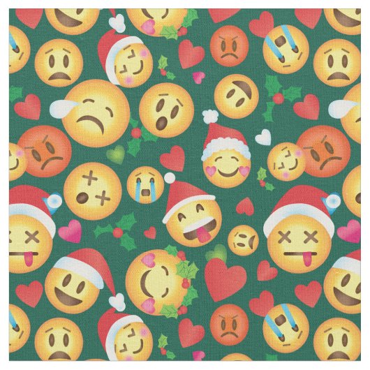Kerst Emoji Print Fabric Stof (Close Up)
