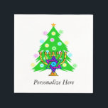 Kerst en Chanoeka Servetten<br><div class="desc">Met kerstboom en menora met joodse davidster omgeven door vakantie-cadeaus op wenskaarten,  portokosten,  cadeau-ideeën en kleding voor het gezin.</div>