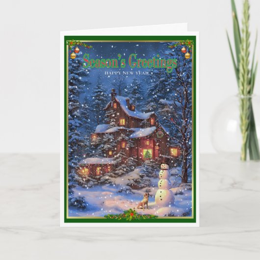 Kerst en de hond en sneeuwman kaart (Voorkant)