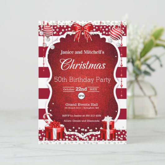 Kerst en Diamanten Feest Uitnodiging (Staand voorkant)