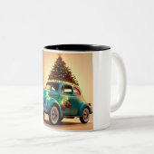 Kerst en een oldtimer tweekleurige koffiemok (Voorkant rechts)