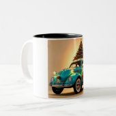 Kerst en een oldtimer tweekleurige koffiemok (Voorkant links)