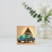 Kerst en een oldtimer vierkante visitekaartje (Staand voorkant)