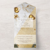 Kerst en feestdag met marmer gold glitter all in one uitnodiging (Binnen)