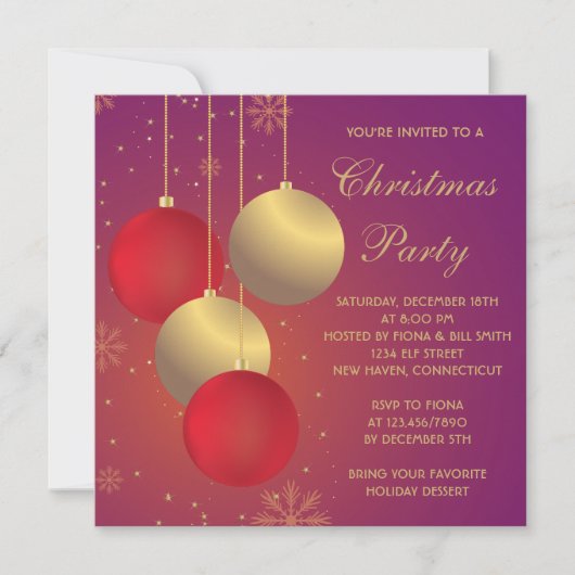 Kerst- en feestdag van rode en gouden Ornamenten Kaart (Voorkant)