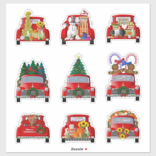Kerst en Herfst Kleine Rode Truck Stickers (Vel)