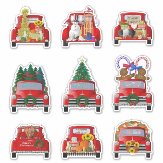 Kerst en Herfst Kleine Rode Truck Stickers (Voorkant)