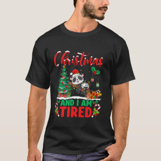 Kerst en ik ben moe Panda Santa Hat Xmas Light T-shirt