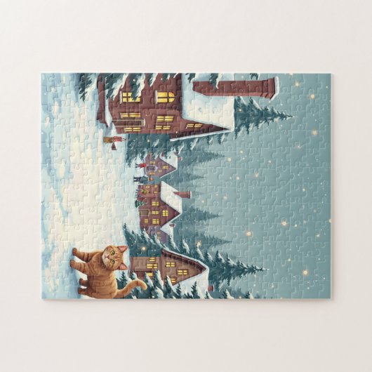 Kerst en kat puzzel legpuzzel (Horizontaal)