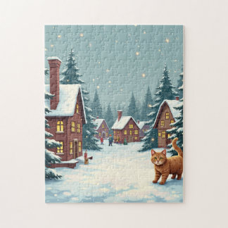 Kerst en kat puzzel legpuzzel