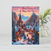 Kerst en kerk in de bergen feestdagenkaart (Staand voorkant)