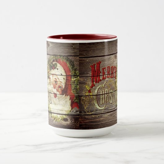  kerst en kerstman op Rustic oud hout Mok (Midden)