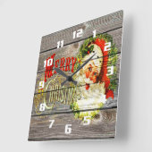 kerst en kerstman op Rustic oud hout Vierkante Klok (Hoek)