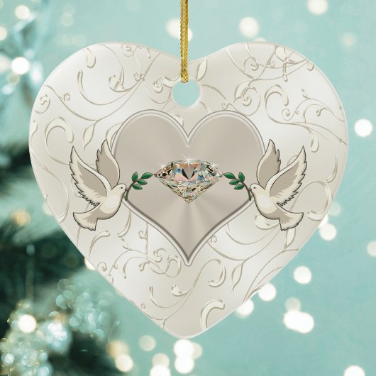 Kerst- en kerstversieringen met hart, bruiloft keramisch ornament