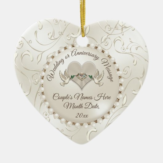 Kerst- en kerstversieringen met hart, bruiloft keramisch ornament (Voorkant)