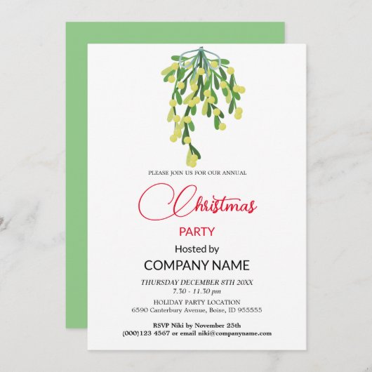 Kerst- en maretakdecoraties zakelijk kaart (Voorkant / Achterkant)