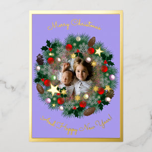 Kerst- en Nieuwjaarsgroeten, foto in krans Folie Feestdagenkaart