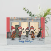 Kerst- en vakantiewijstraatmusici feestdagenkaart (Staand voorkant)