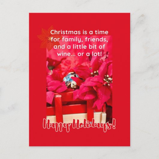 Kerst en veel wijn Schildpad en poinsettia's Briefkaart (Voorkant)