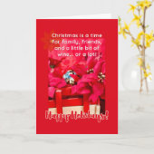 Kerst en veel wijn Schildpad en poinsettia's Kaart (Gele Bloem)