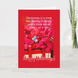 Kerst en veel wijn Schildpad en poinsettia's Kaart