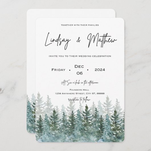 Kerst en winter thema bruiloft uitnodiging (Voorkant / Achterkant)