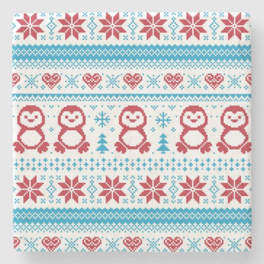 Kerst- en winterbreiwerk stenen onderzetter (Voorkant)