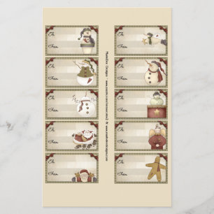 Kerst- en wintercadeautags op een vel flyer