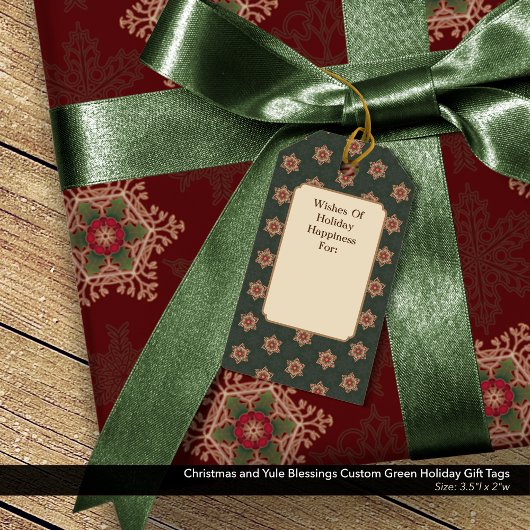 Kerst en Yule Blessings Custom Green Holiday Cadeaulabel