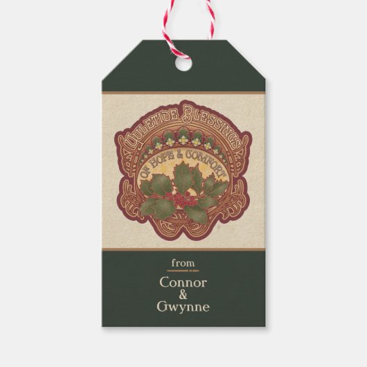 Kerst en Yule Blessings Custom Green Holiday Cadeaulabel (Voorkant)