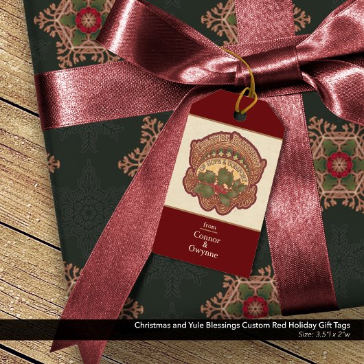 Kerst en Yule Zegeningen Custom Red Holiday Cadeaulabel