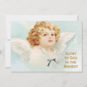 Kerst Engel Cherub Glorie aan God Religieus Blauw Feestdagenkaart (Voorkant)