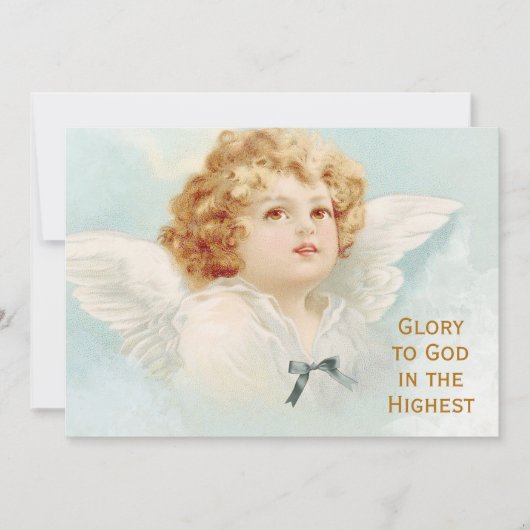 Kerst Engel Cherub Glorie aan God Religieus Blauw Feestdagenkaart (Voorkant)