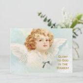 Kerst Engel Cherub Glorie aan God Religieus Blauw Feestdagenkaart (Staand voorkant)