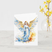 Kerst Engel D - Waterverven & Pen Kaart (Gele Bloem)