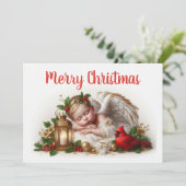 Kerst engel en kardinaal feestdagenkaart (Staand voorkant)