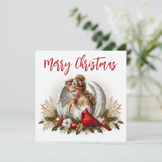 Kerst engel en kardinaal kaart (Staand voorkant)