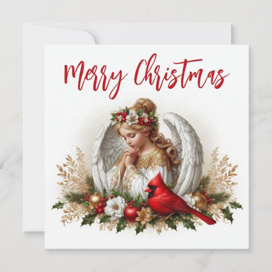 Kerst engel en kardinaal kaart (Voorkant)