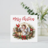 Kerst engel en kardinalen kaart (Staand voorkant)