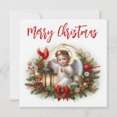 Kerst engel en kardinalen kaart (Voorkant)