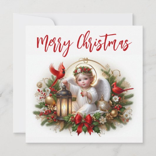Kerst engel en kardinalen kaart (Voorkant)