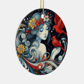 Kerst engel en kardinalen keramisch ornament (Rechts)