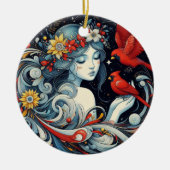 Kerst engel en kardinalen keramisch ornament (Voorkant)