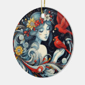 Kerst engel en kardinalen keramisch ornament (Links)