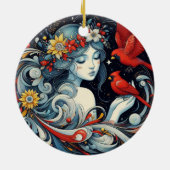 Kerst engel en kardinalen keramisch ornament (Achterkant)